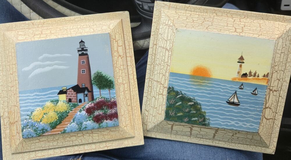 Vintage Coastal Lighthouse Wall Plaques Crackle Frame Nautical Decor Set of 2
